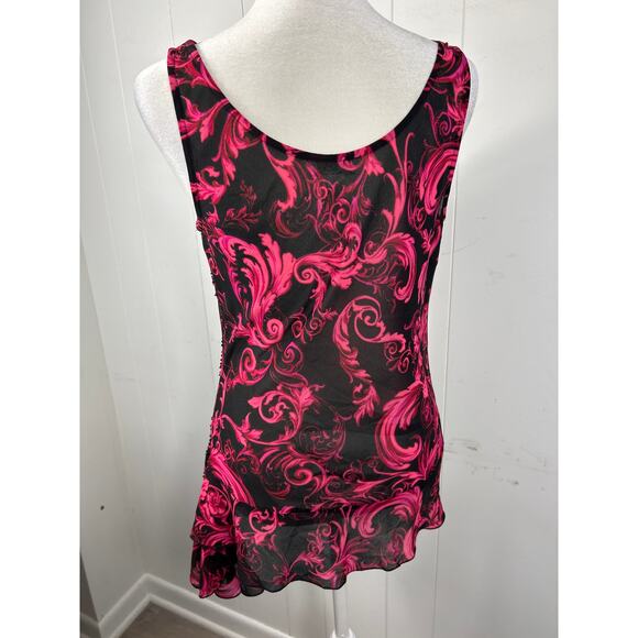 Cache Vintage black and pink beaded tank top with cowl neck. Size XS. - Picture 3 of 7